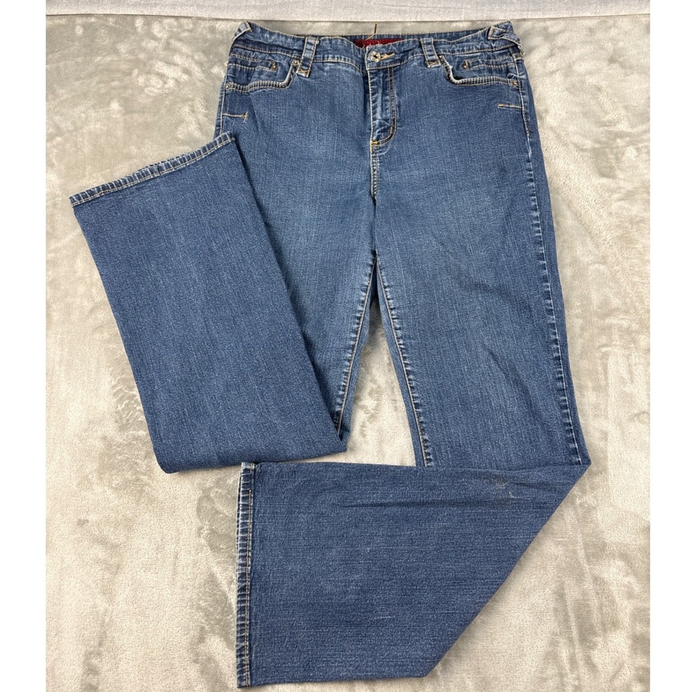 Baby Phat Womens Y2K Bootcut Jeans Blue Medium Wash Embroidered Logo Size 16